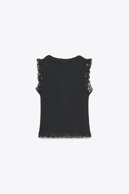 ZARA ТОП С КРУЖЕВОМ И ПУГОВИЦАМИ, ЧЕРНЫЙ
