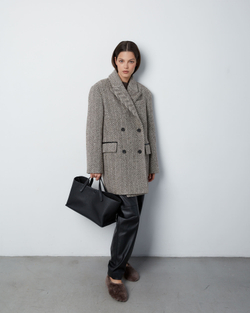 Пальто на поясе из шерсти Стелла Маккартни елочка молочный/темно-коричневый