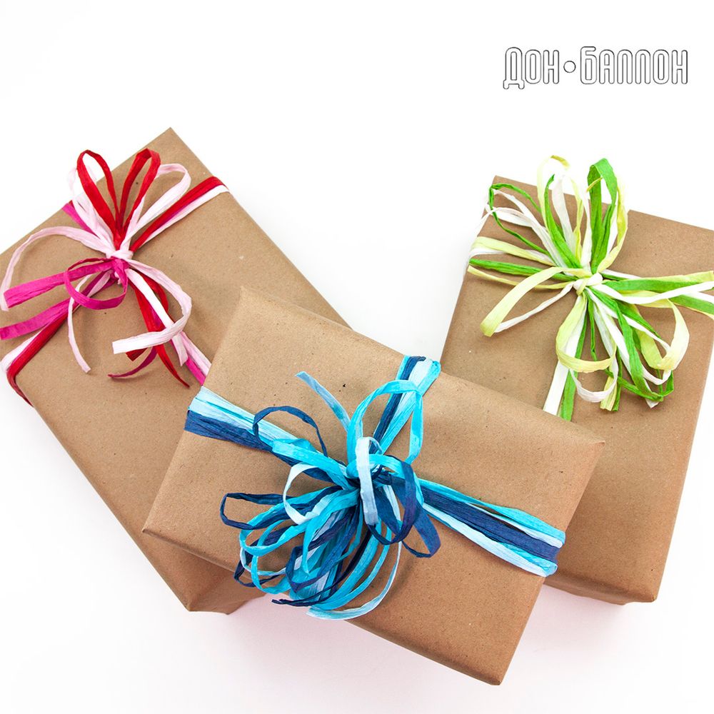 Лента (0,5 см*10 м) Рафия, Голубой микс, 36 шт.