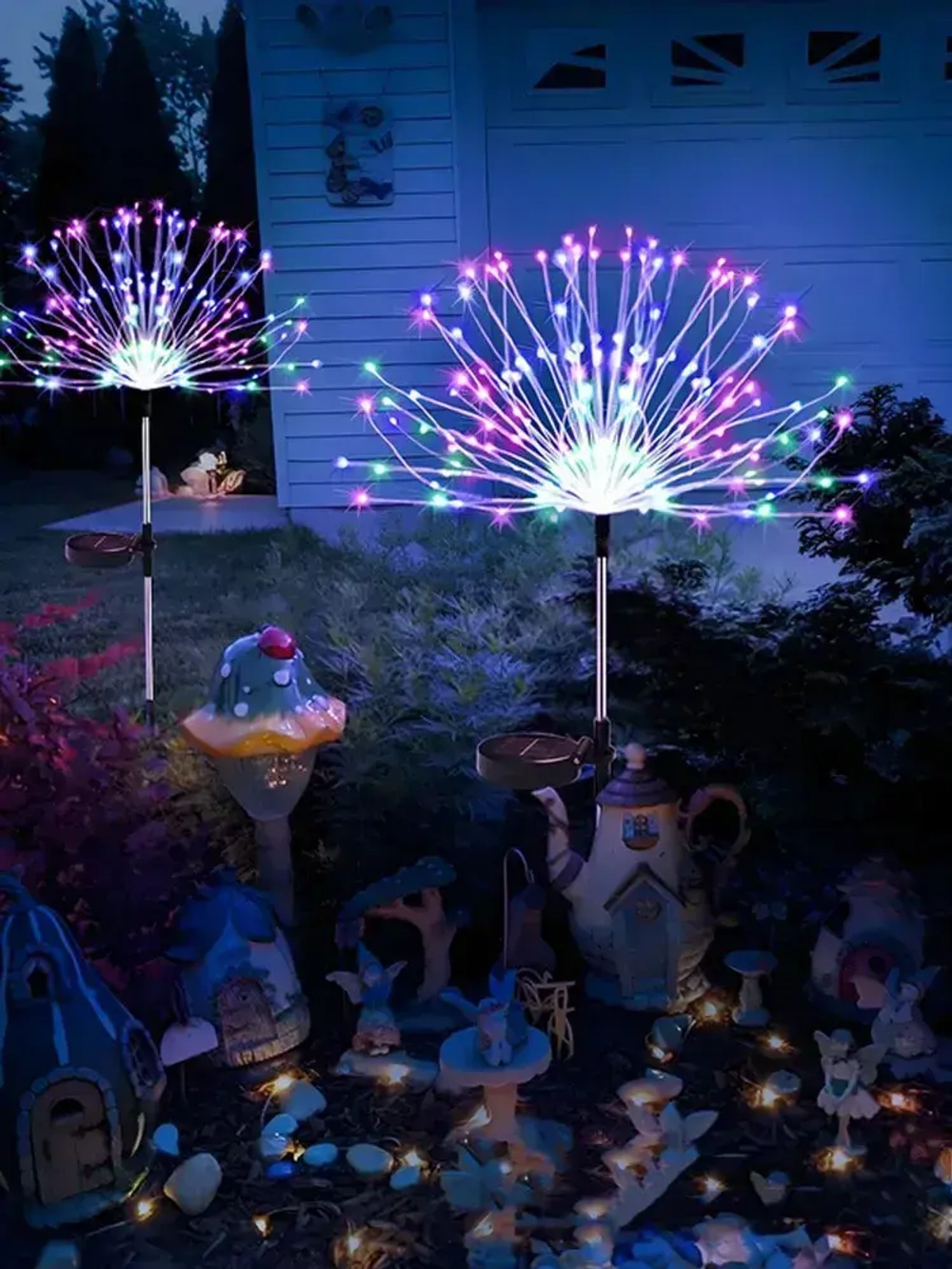 Ландшафтный беспроводной светильник на солнечной батарее, 2 шт, уличный наземный фонарь для дачи сада и огорода, фейерверк, Многоцветный