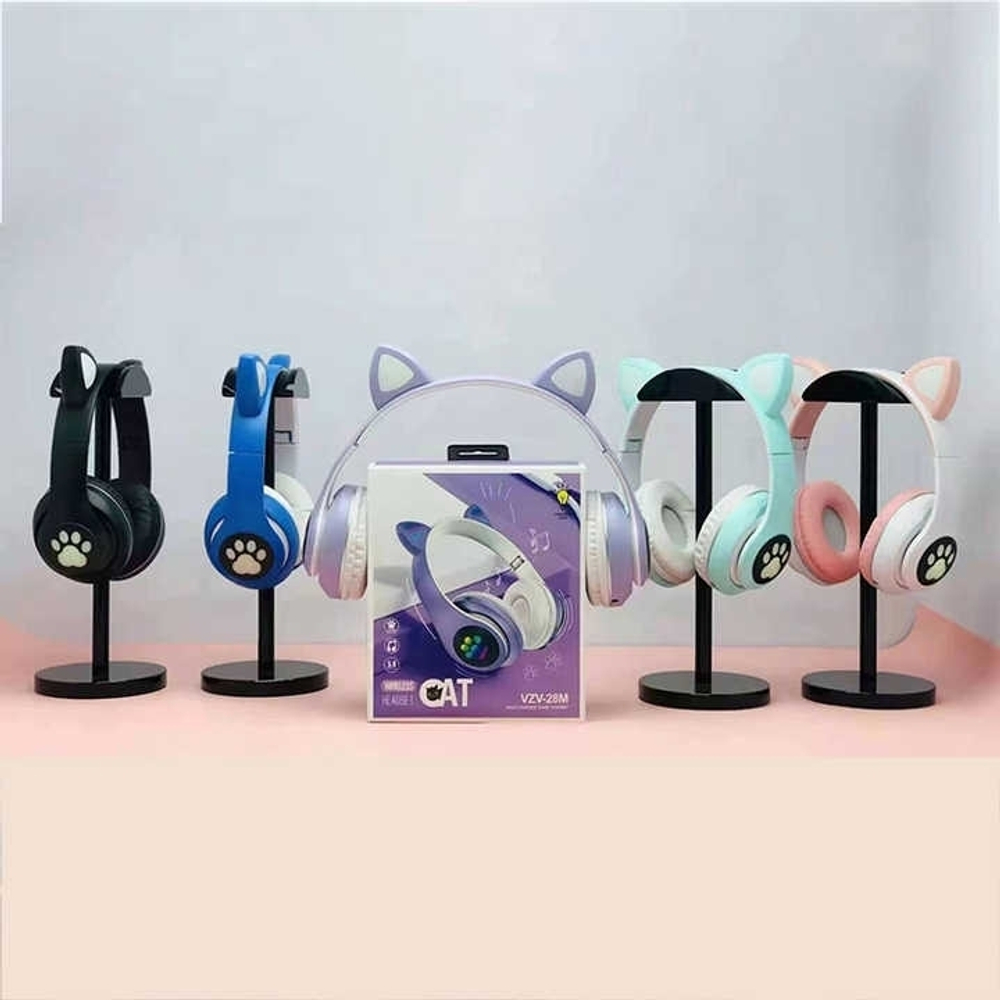 Беспроводные Bluetooth наушники детские с ушками котика LED+ Светящиеся уши "Cat VZV-28m"