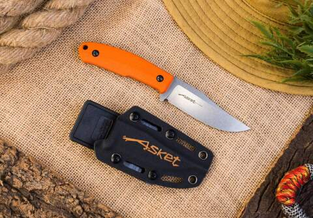 Туристический нож Asket AUS-10Co StoneWash Kydex Orange