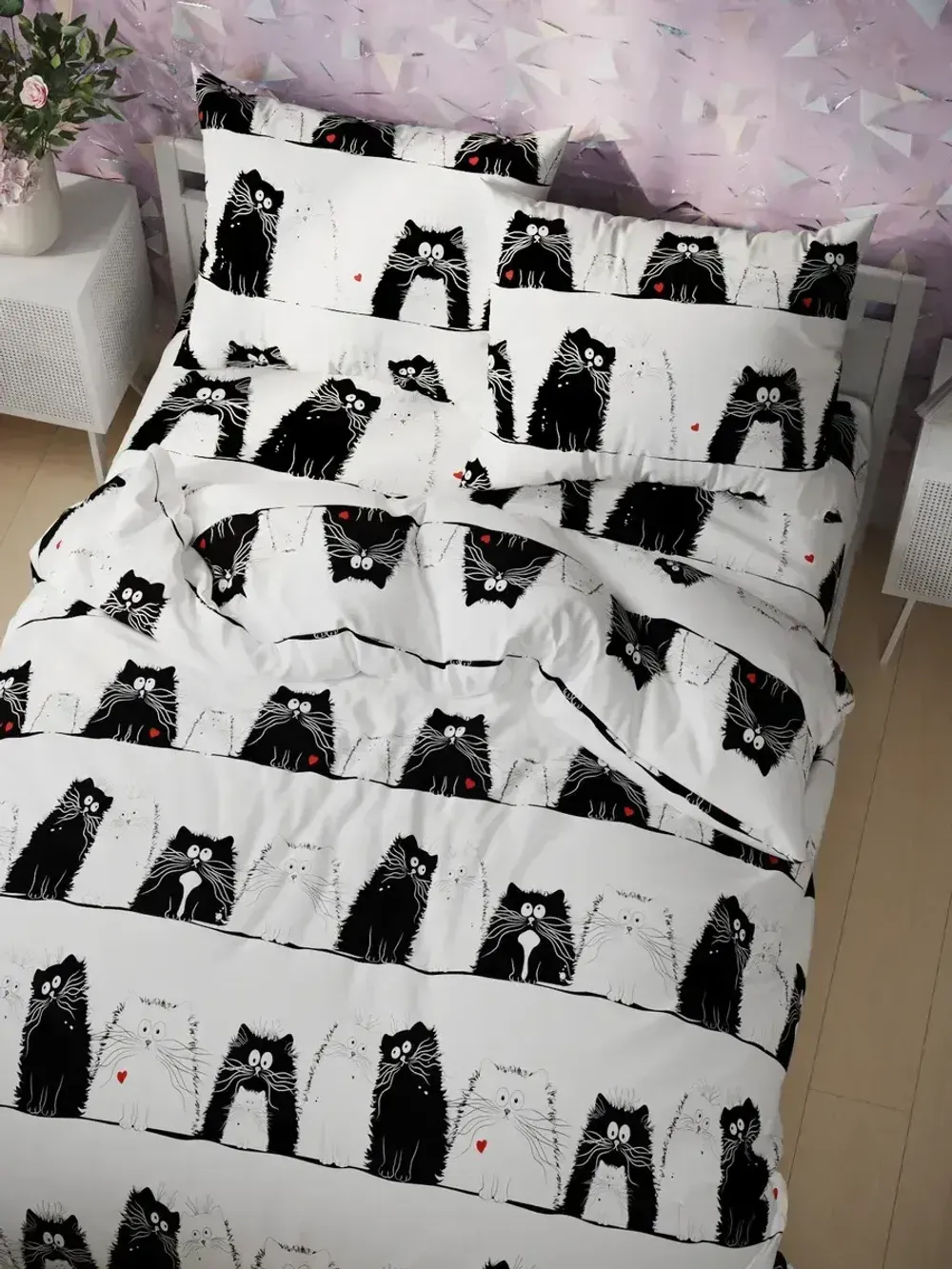 Наволочка комплект 2шт перкаль Сказка "Коты" 50x70 см на молнии