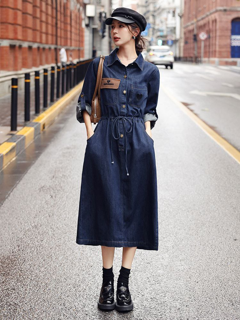 Джинсовое платье-рубашка миди