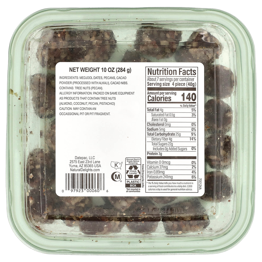 Natural Delights, Mini Medjools, какао и пекан, 284 г (10 унций)