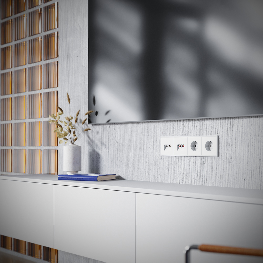 Розетка телевизионная встраиваемая VOLTUM S70 TV+RJ45 кат. 6, (белый матовый)