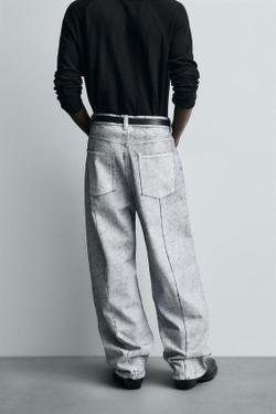 ZARA ДЖИНСЫ BAGGY FIT С ВОСКОВЫМ ПОКРЫТИЕМ, БЕЛЫЙ