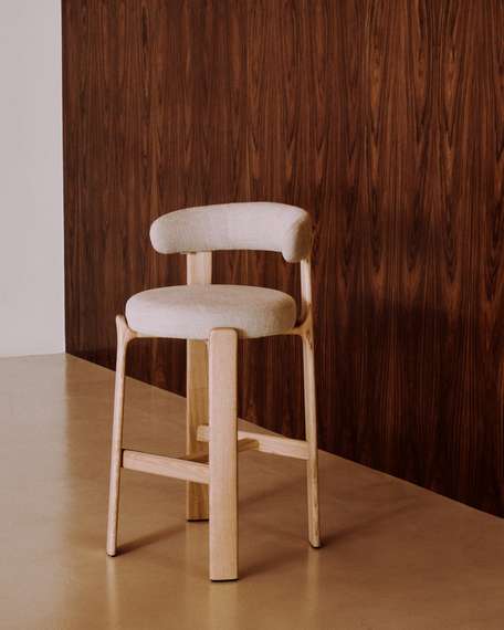 Барный стул Granite 75 см, бежевый шенилл, массив ясеня в натуральном цвете