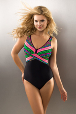 Эффектный слитный купальник Malwina с принтом (Размер: 38) (Цвет: черный с желтым)