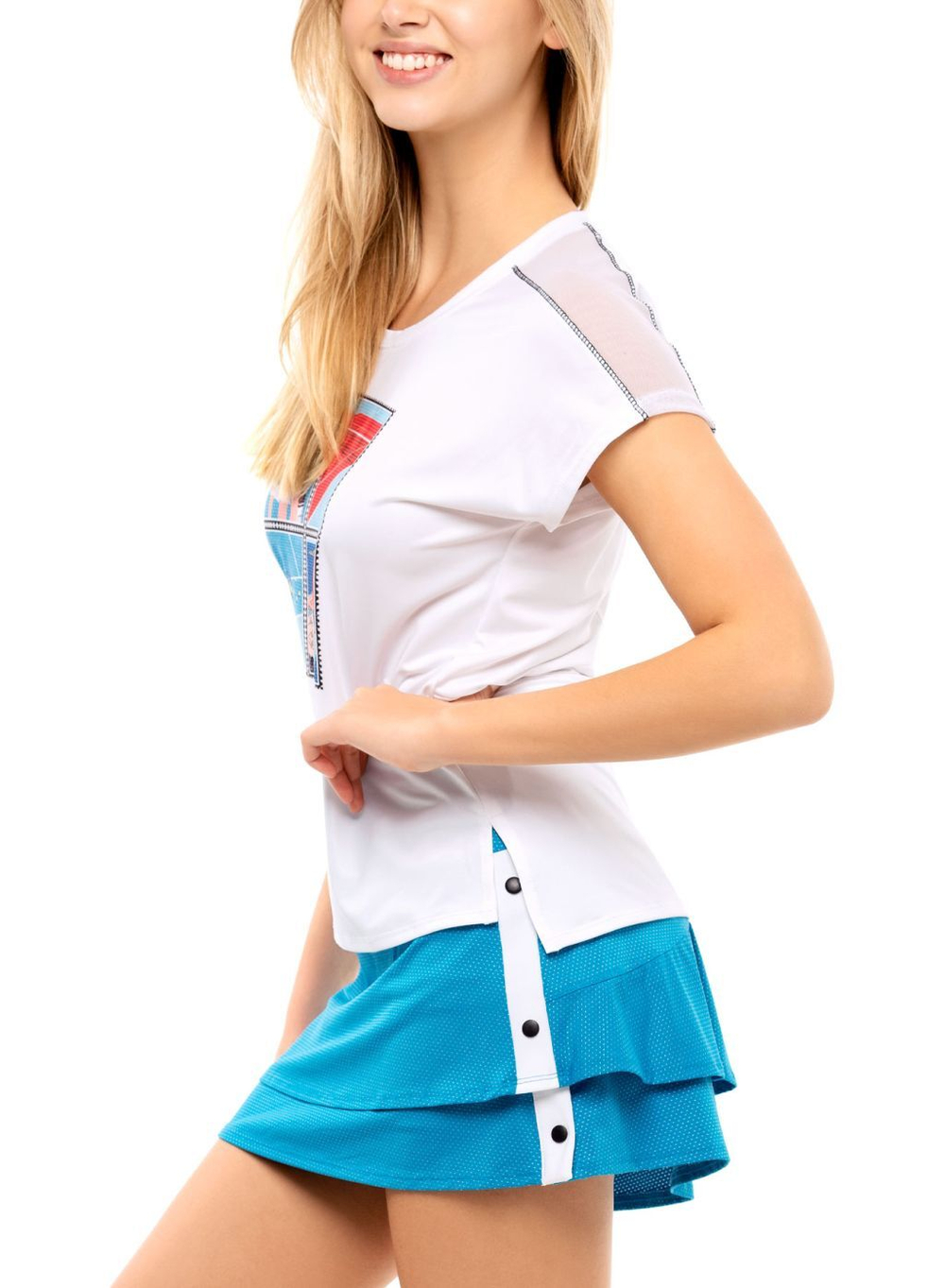 Женский топ теннисный Lucky in Love Post a Plaid Stamp it S/S - white