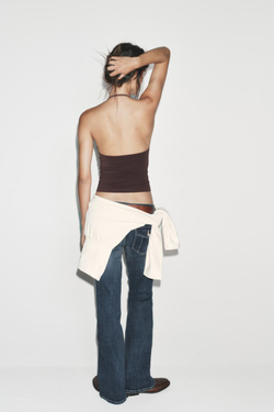 ZARA БЕСШОВНЫЙ ТОП С ГОРЛОВИНОЙ ХАЛТЕР, ШОКОЛАДНЫЙ