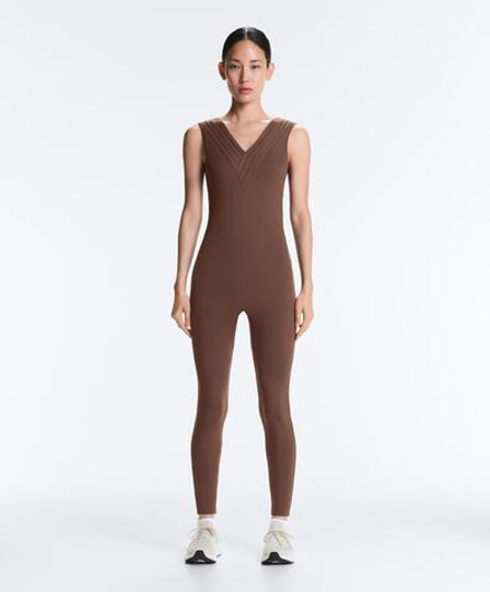 Oysho Длинный плиссированный комбинезон Comfortlux, коричневый
