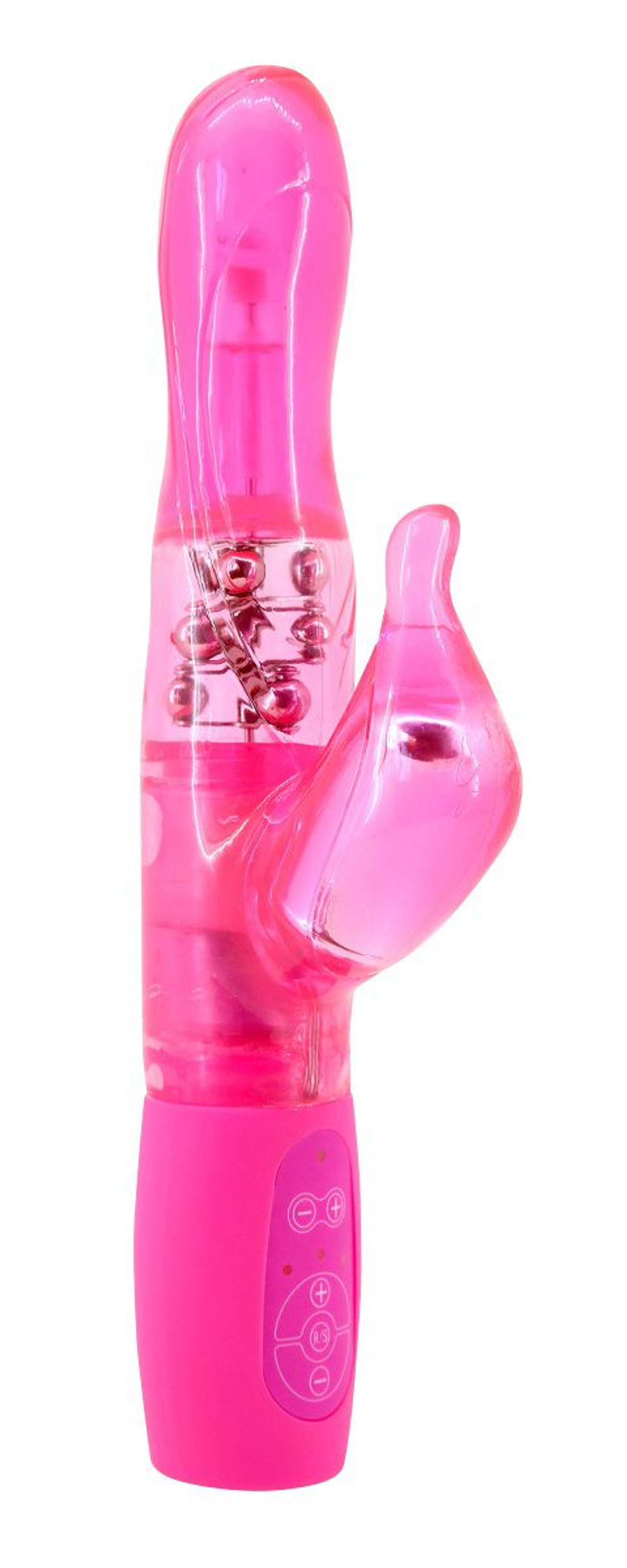Розовый перезаряжаемый вибромассажёр с клиторальным стимулятором - 25 см. (Цвет: розовый)