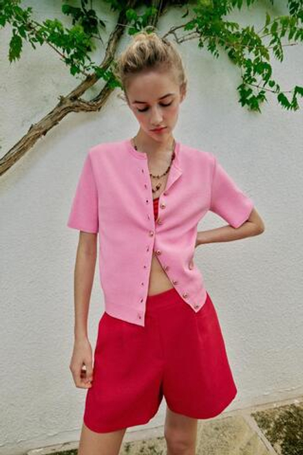 ZARA КАРДИГАН С КОРОТКИМИ РУКАВАМИ, РОЗОВЫЙ