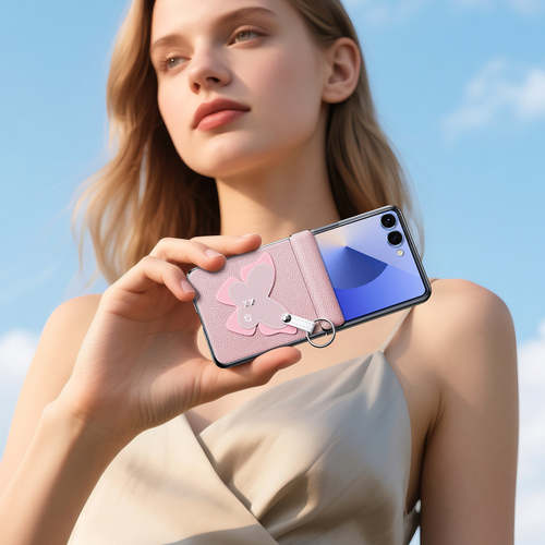 Чехол розового цвета (Butterfly Edition) из искусственной кожи от Dux Ducis для Samsung Galaxy Z Flip 7, серия Luvy Series Case