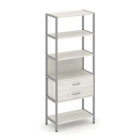 Shelf System Односекционный стеллаж пятиярусный с ящиками SN.STM-512 Дуб Наварра/Металл Серый 810*40