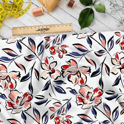 Ткань ниагара рисованные цветы с чёрным контуром