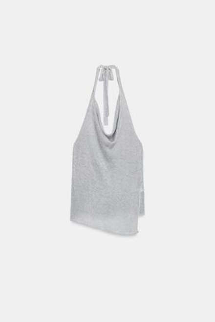 ZARA ТОП ХАЛТЕР С БЛЕСТЯЩЕЙ НИТЬЮ, СЕРЕБРИСТЫЙ