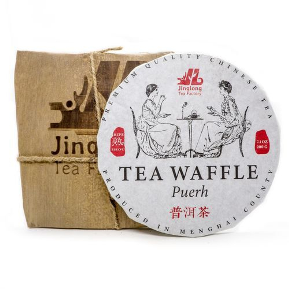 59267 Чай прессованный черный Пуэр Шу "Цзинлун, Бельгийская Вафля" мини бин, 200 гр