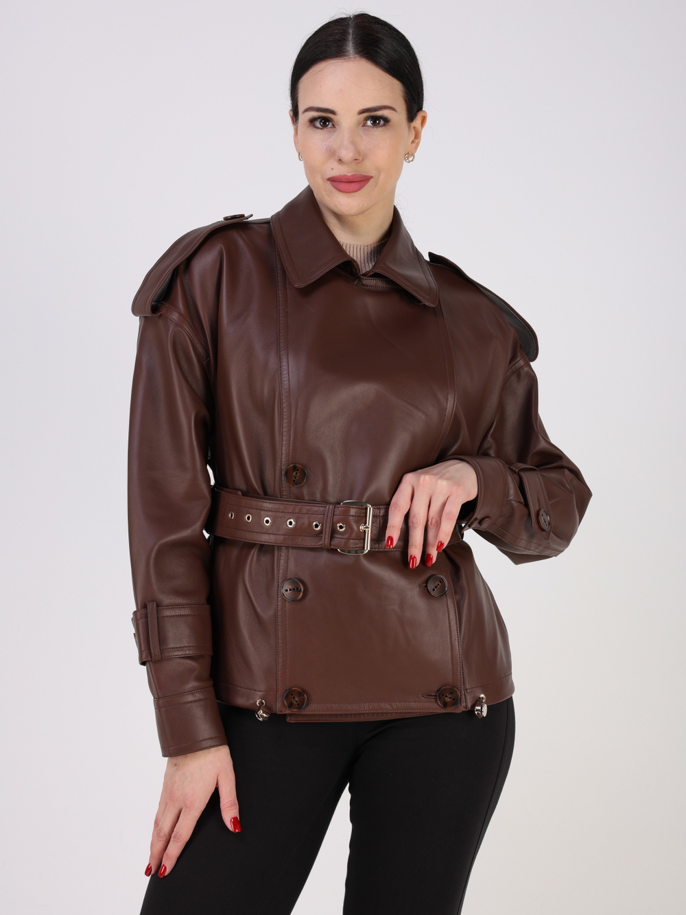 Кожаная куртка демисезонная косуха двубортная