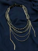 Колье "Glam" из темного жемчуга, венецианского стекла и гематита, застежка из натуральной кожи