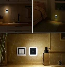 Детский светодиодный ночник для сна с датчиком день ночь белый, настенный ночник в розетку с автовыключением, LED светильник в спальню, коридор