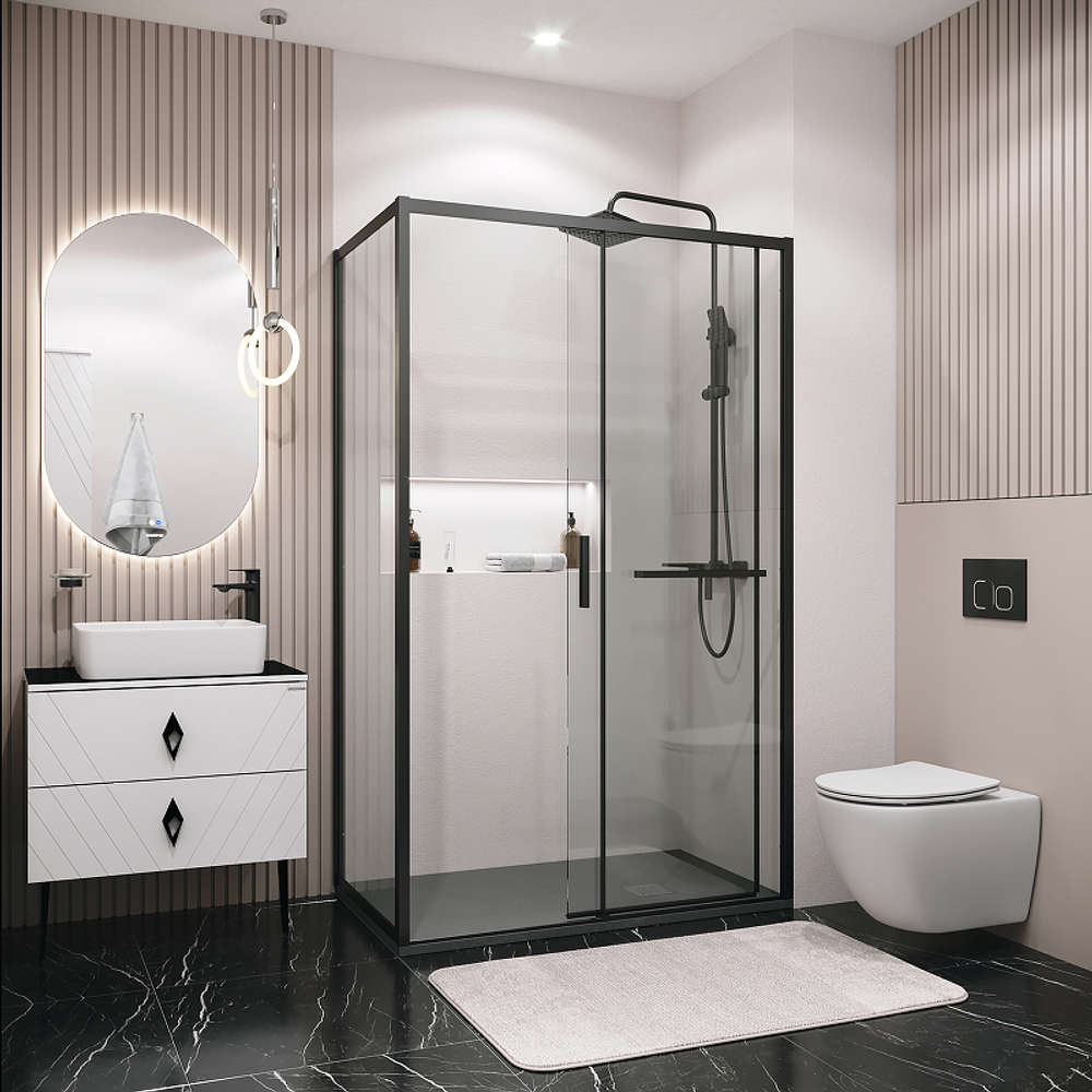 Душевой уголок Grossman Style 100х80 120.K33.05.1080.21.00 профиль Черный матовый стекло прозрачное