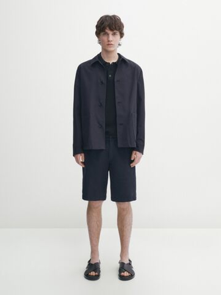 Massimo Dutti Шорты из хлопка и льна на шнурках, темно-синий