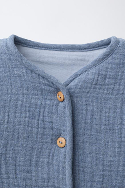 ZARA СТЕГАНЫЙ ЖАКЕТ ИЗ РЕЛЬЕФНОЙ ТКАНИ, СЕРО-СИНИЙ