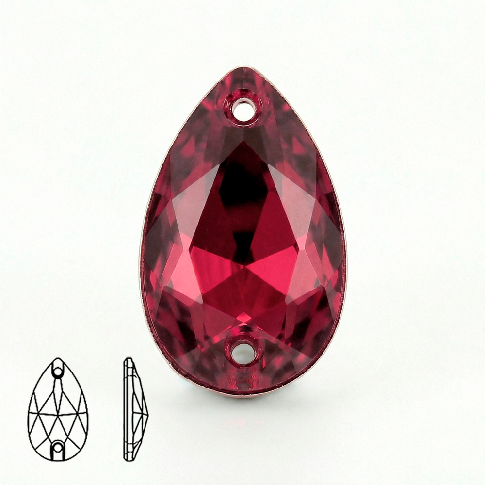 Пришивные стеклянные стразы (Ruby / Рубин, форма “капля” / Teardrop)