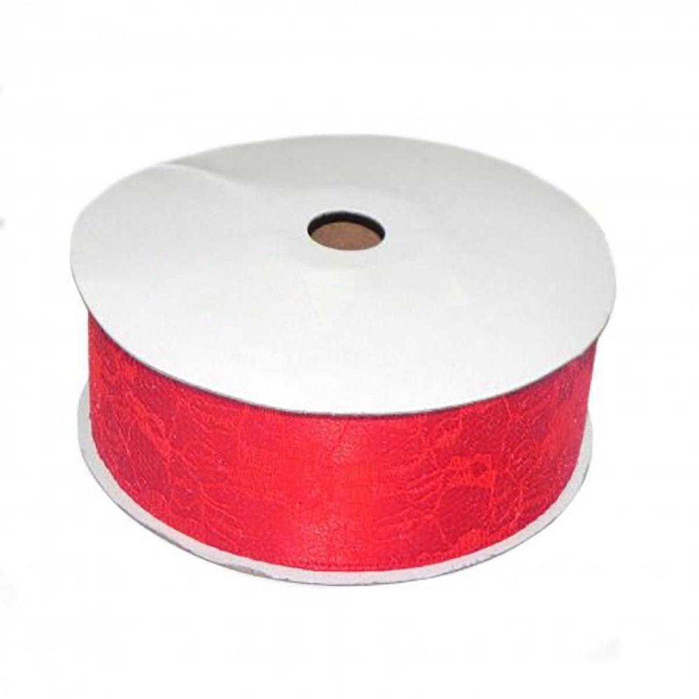 Декоративная лента для рукоделия, упаковки и флористики, 4 см, намотка 20 ярдов, красная, дизайн рельеф цветов
