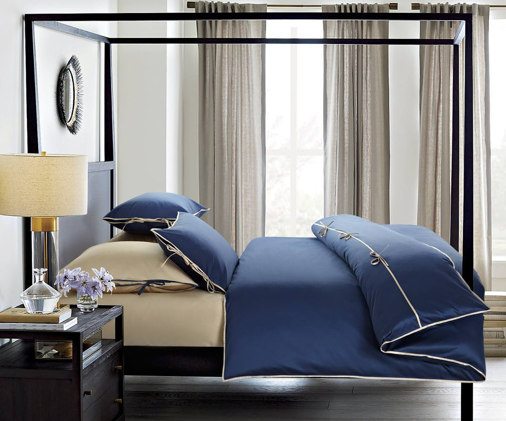 Постельное белье 1.5 спальное Sharmes Luca темно-синее/светло-бежевое