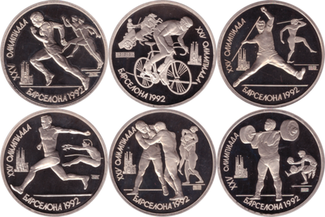 Олимпиада в Барселоне 1991 год Набор из 6 монет номиналом 1 рубль (Proof)