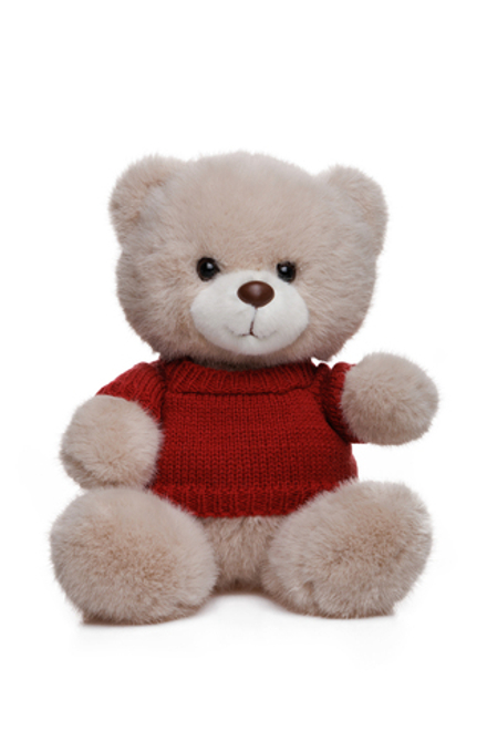 Мишка бежевый в красном свитере, 22 см