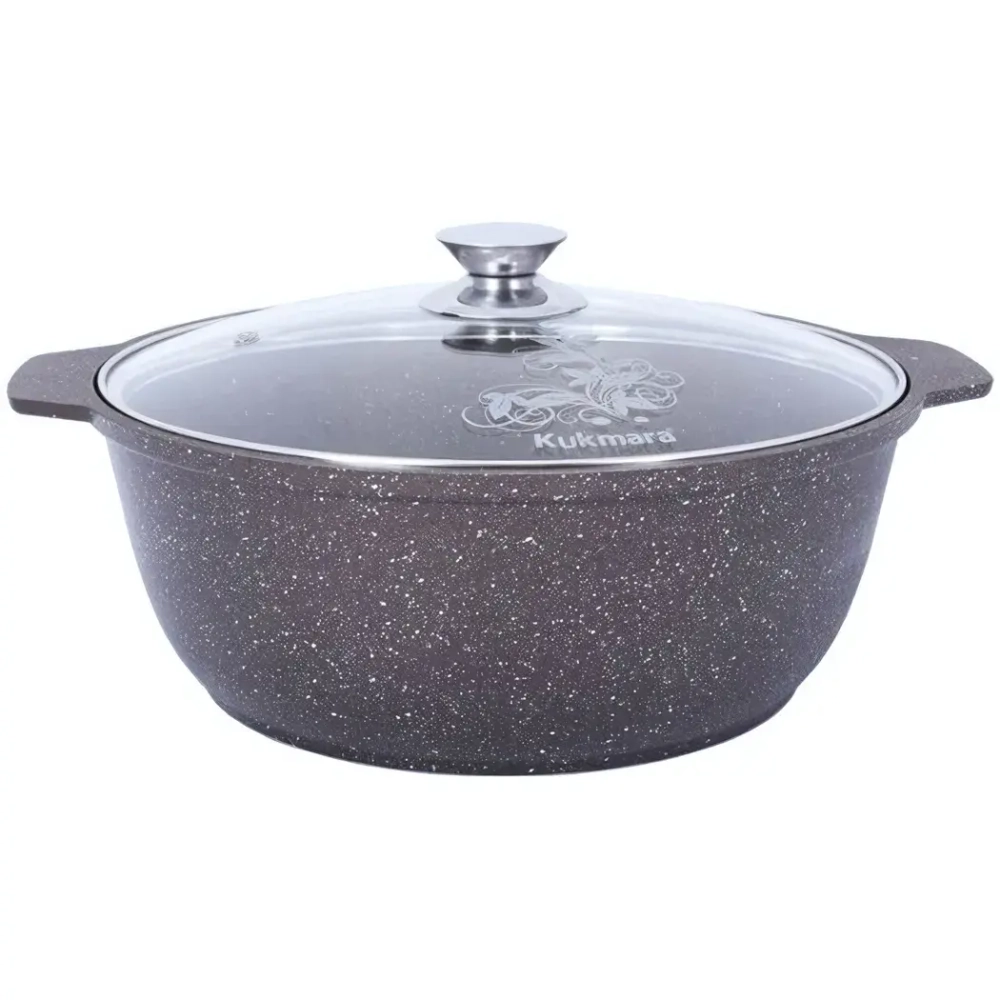 Кастрюля-жаровня 4л «Мраморная»(кофейный мрамор) со стеклянной крышкой жмк42а