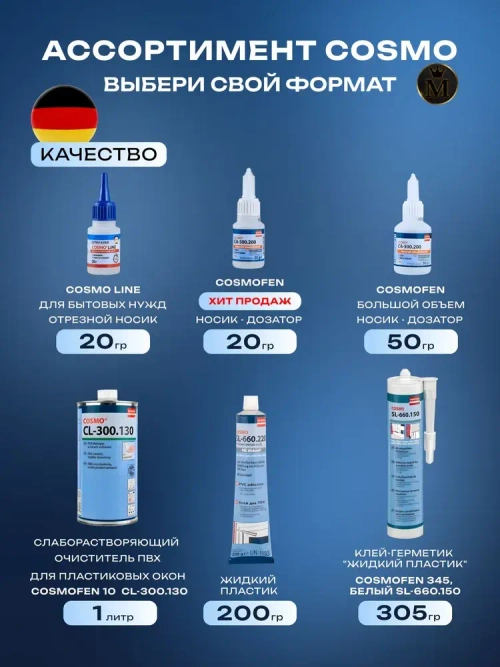 "Жидкий пластик" Диффузионный клей для жесткого ПВХ, COSMOFEN Plus-S, 200гр, белый SL-660.220