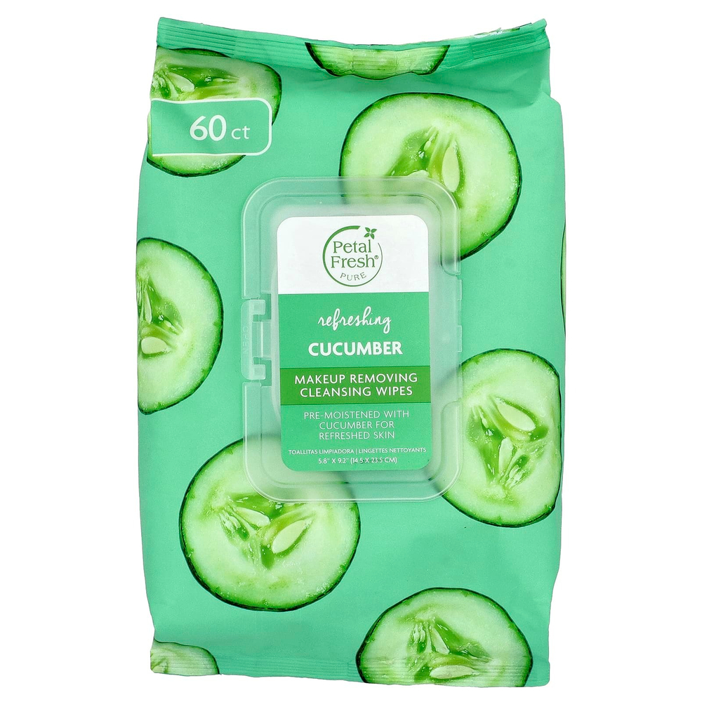 Petal Fresh, очищающие салфетки для снятия макияжа, освежающий огурец, 60 салфеток