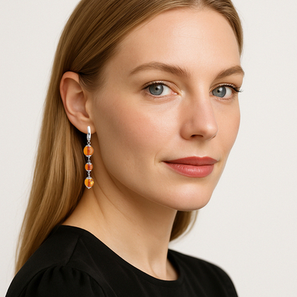 Серьги дорожка из янтарных шаров коньячного цвета