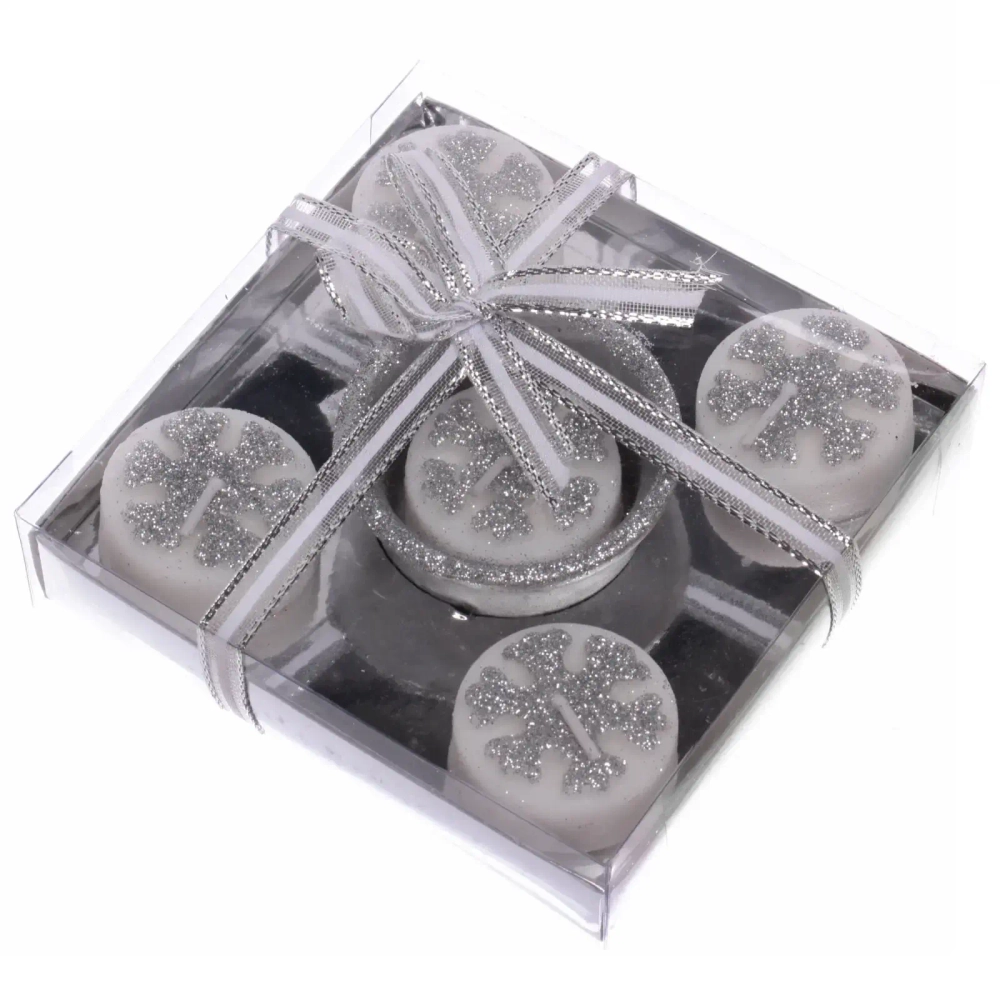 Набор свечей «Сказочные снежинки» 11,5х11,5х3 см, серебро