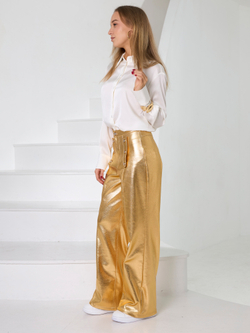 Брюки праздничные для девочки с эффектом металлик золото