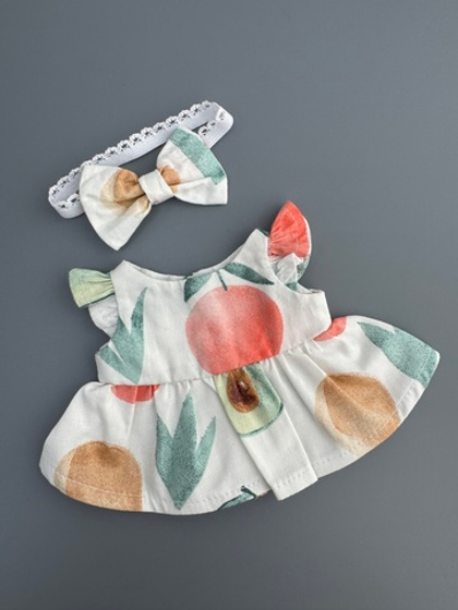 Платье "Фрукты" с бантиком на голову для любого пупса 26 см (сам пупс в комплект не входит)