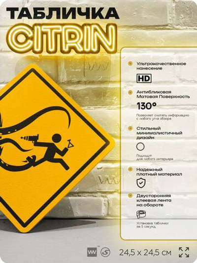 Табличка "Осторожно, пришельцы" шуточная прикольная табличка на дверь и стену, для офиса и дома, декоративный знак, 24,5х24,5 см, пластиковая, Айдентика Технолоджи