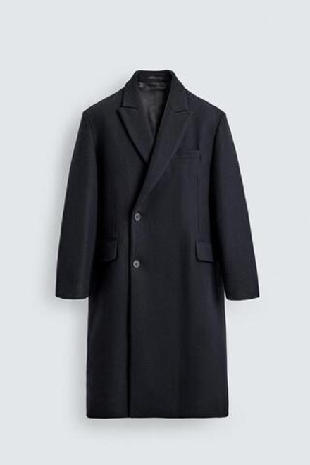 ZARA ПАЛЬТО ИЗ РЕЛЬЕФНОЙ ТКАНИ С ШЕРСТЬЮ, СИНИЙ