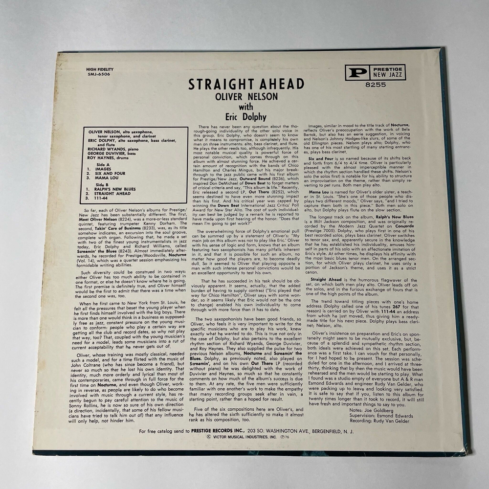 Винтажная виниловая пластинка LP Oliver Nelson With Eric Dolphy Straight Ahead (Japan 1976) (No Obi)
