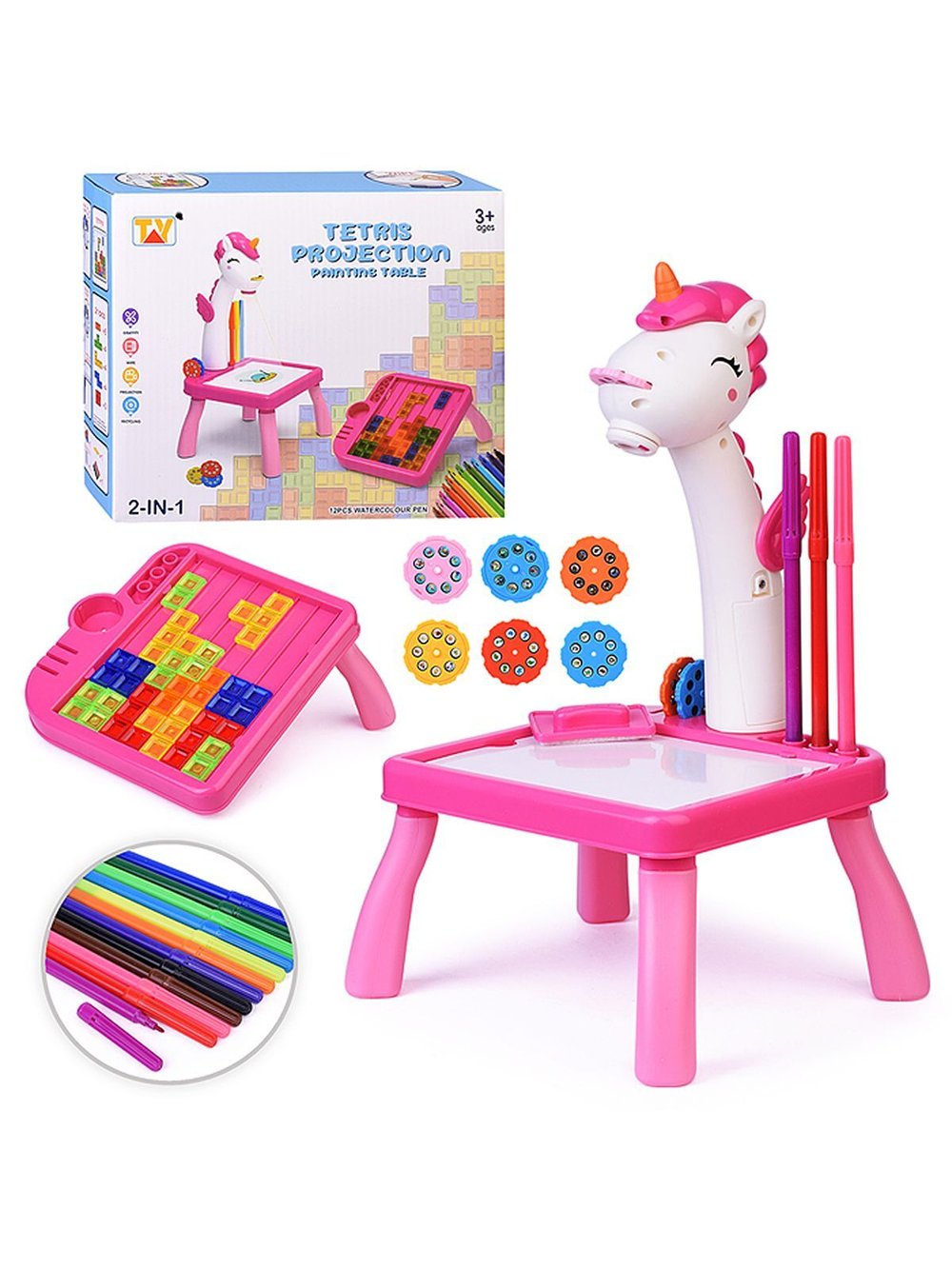 Доска для рисования Единорог с проектором цвет розовый (2200-7)
