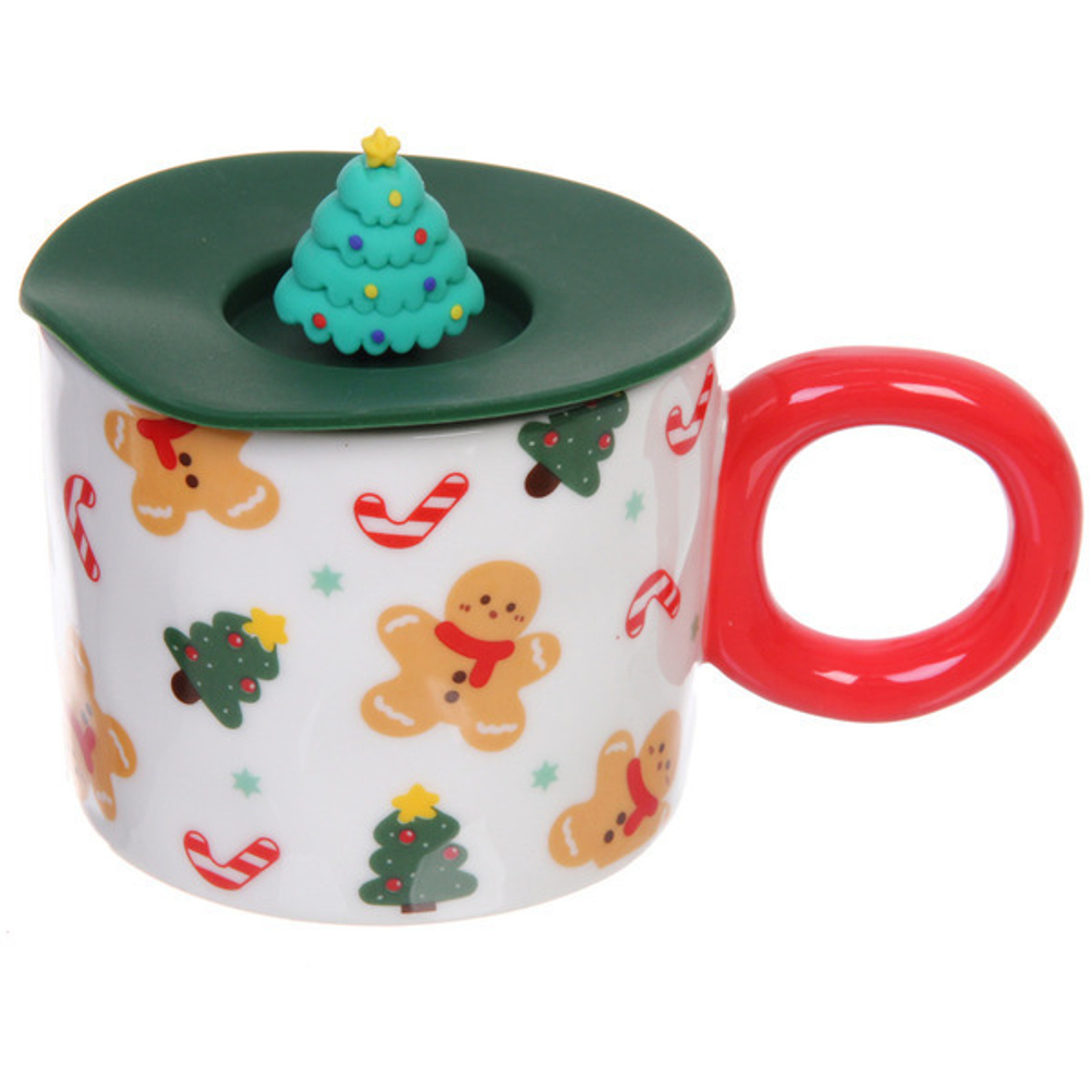 Кружка керамическая 400мл «Новогодние символы» с крышкой