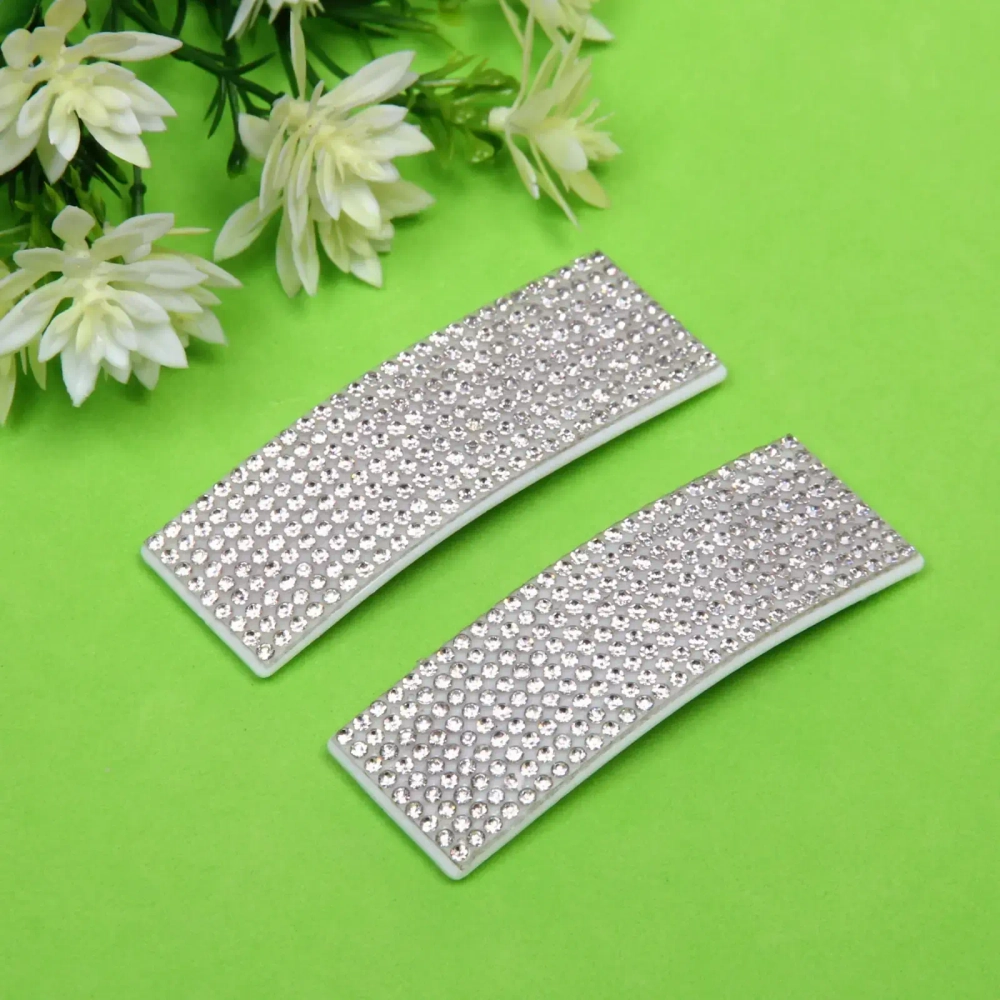 Зажимы для волос 2шт «KRASA - Aks», стразы, прямоугольник, цвет серебро, 8*2,5см