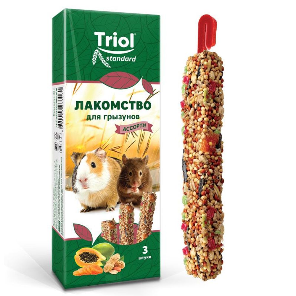 Лакомство для грызунов Тriol Standard Ассорти с фруктами, овощами и орехами, упаковка 3 шт 75 г