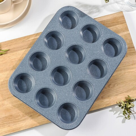 Форма для выпечки Доляна «Мрамор», 35×27 см, 12 ячеек, антипригарное покрытие, серая