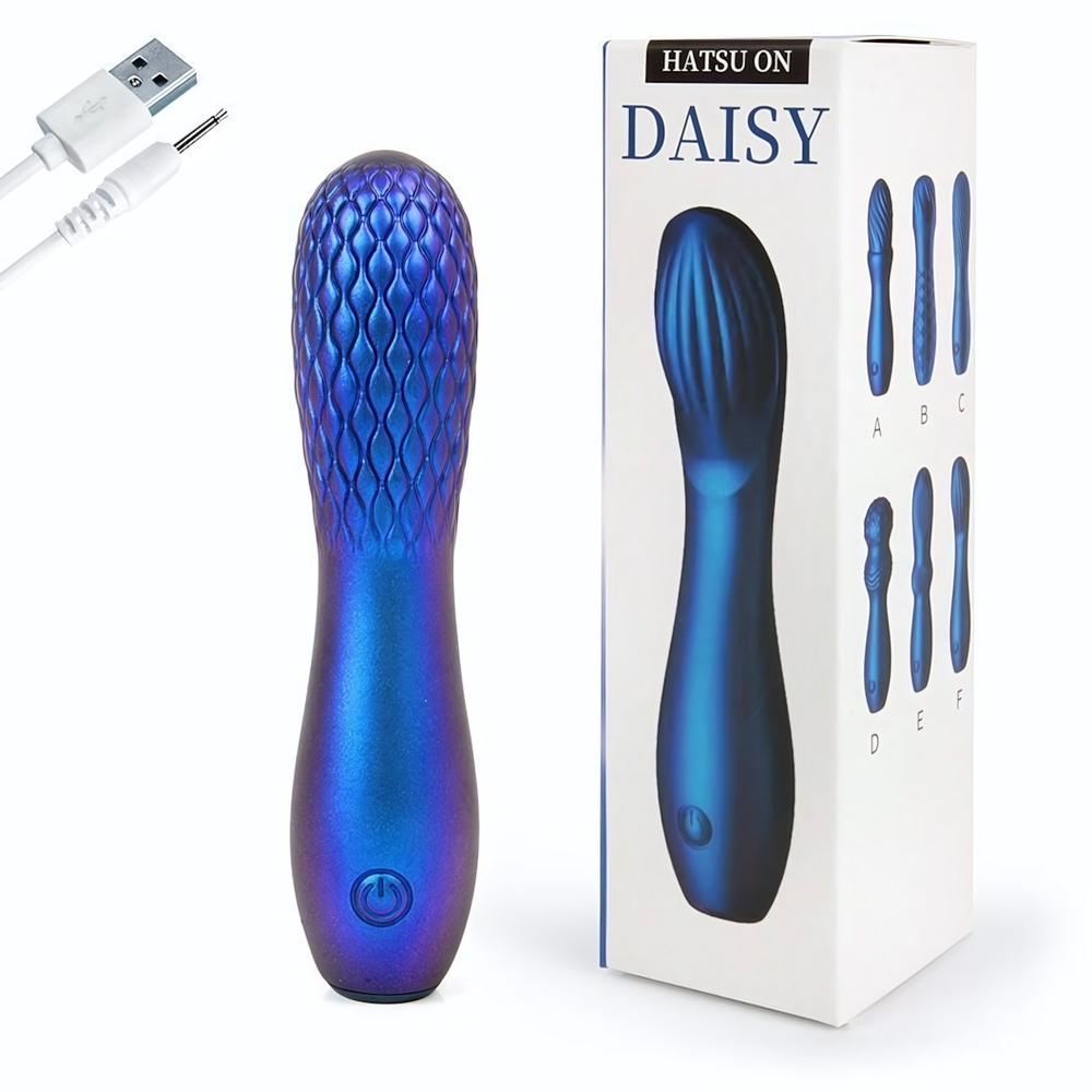 Синий вибромассажер с рельефной головкой - 14 см. (Цвет: синий)